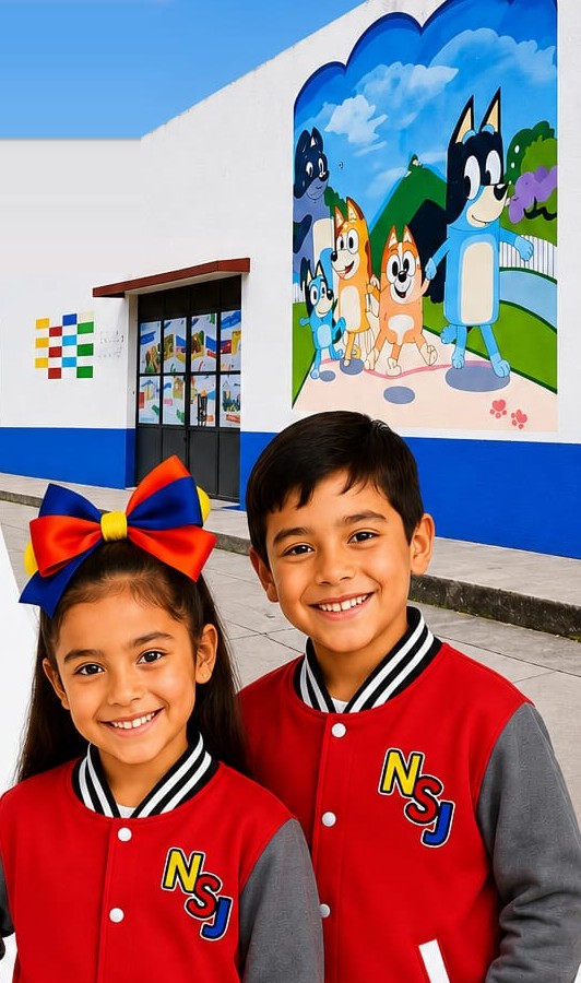 Estudiantes del Colegio Nuevo San José frente a las instalaciones del colegio